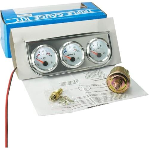 Chrome 2''52MM Triple gauge kit Voltmeter Water temp gauge Oil pressure gauge with Sensor Car Meter