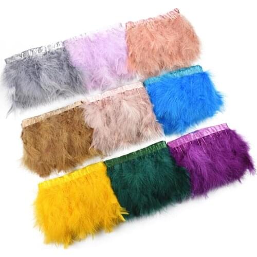 2Meters Natural Fluffy Marabou Feather Trims Fringe 6-8" Turkey Feathers on Tape for Clothes Crafts Ribbon Boa Decoration Plumes