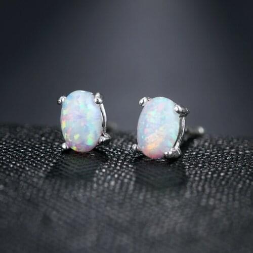 2018 NoEnName_Null New Cheap White Fire Opal Earrings Women Oval Shape White Stud Earrings Classic Jewelry Christmas Gift