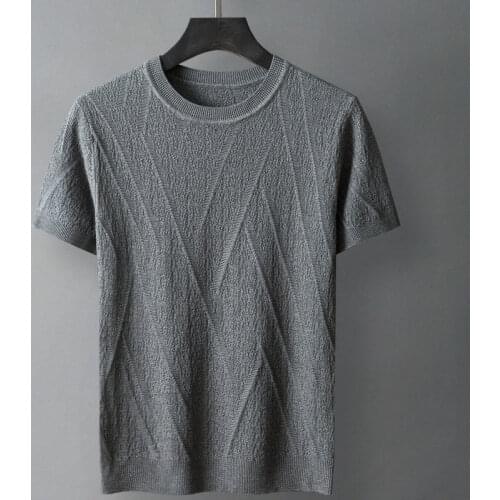 2021 New Fashion Spring Summer Men Short Sleeves Sweater Top Solid Color Pullover Male Plus Size T Shirt Slim Knitted Tees W76