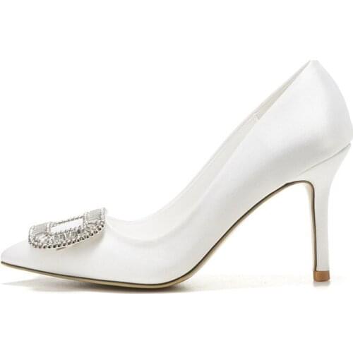 WEIQIAONA New High Heels Pump Pointed Toe Ladies Shoes Brand Design Luxury Crystal white Wedding Shoes Women Shoes