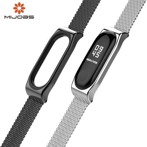 New Mijobs Mi Band 3 Strap Bracelet for xiaomi Mi Band 3 wrist strap Mi band3 Smart Band Strap MiBand 3 Wristband black Metal
