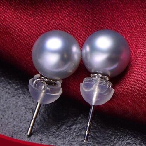 Charming luster 9mm south sea silver grey pearl earring 14k