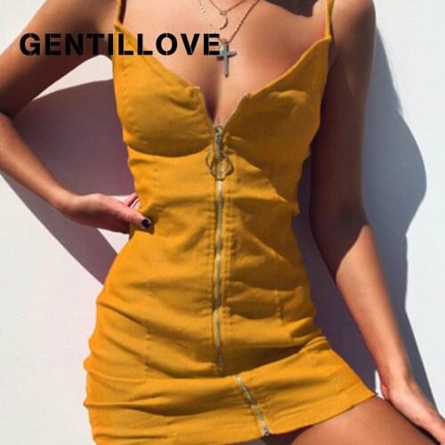 Gentillove Women Sexy y2k Strap V Neck Zipper Bodycon Dress Elegant Sleeveless Skinny Mini Dress Summer Casual Party Club Dress