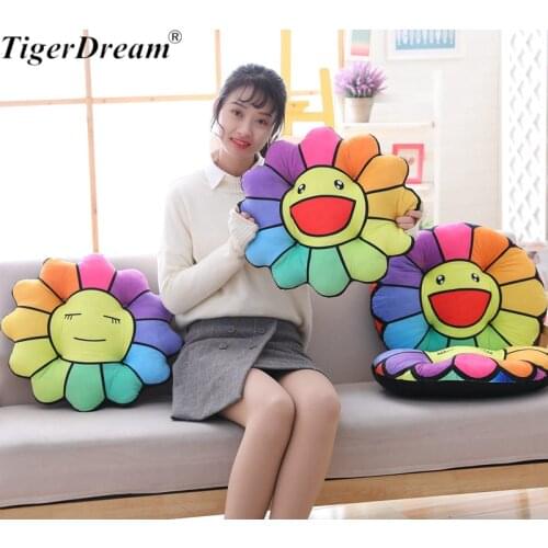 Kawaii Seven Color Sunflower Toy Cushion PP Cotton Stuffed Plush Sofa Multicolored Petals Pillows Creative Dolls 2 Expression