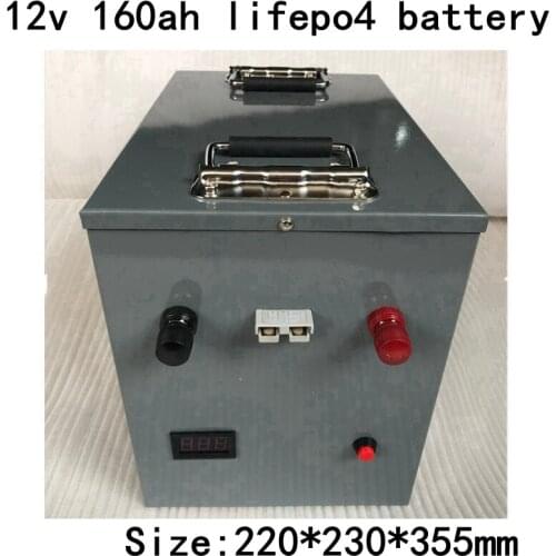 Portable Waterproof Lifepo4 12V 160AH Lifepo4 Battery BMS 4S 12.8V for 1200w Boat RV Golf Cart Backup Power Solar + 10A Charger