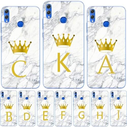 Custom Letter Customized initial Marble Crown Silicone Phone Case Cover For Huawei Honor 9 10 20 Lite Pro 10i 9X Pro Y5 2018