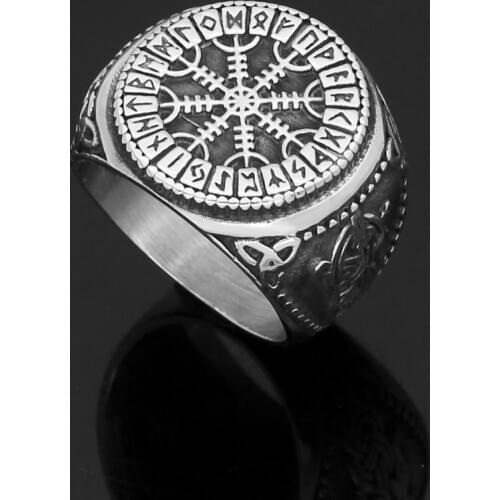 Nordic Viking mjolnir valknut Helm of awe rune Amulet Ring Stainless Stee with Valknut Rune Gift Bag