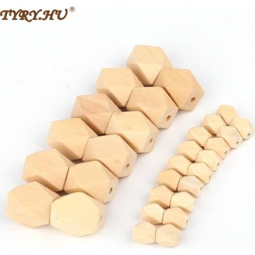 TYRY.HU 50Pcs Natural Long Hexagon Wooden Beads 13mm 27mm For Baby DIY Jewelry Making Baby Wood Teether Non-Toxic Can be Chewed