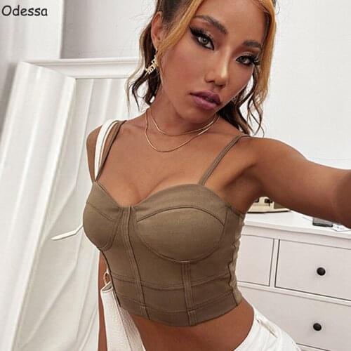 Odessa Women Off Shoulder Corset Crop Top Y2K Sexy Club Sleeveless Black Slash Backless Tanks Casual Summer Bustiers Camis 2021