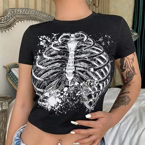 Women Summer Sternum Printed T-Shirt Adults Round Neck Short Sleeve Pullover Black White Red