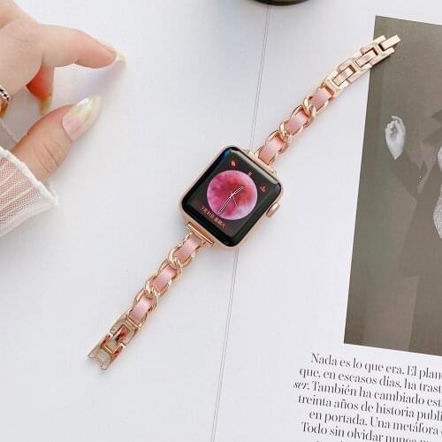 Women Watch Bracelet For Apple Watch 38mm 42mm 40mm 44 mm Watch Band Metal Chain Leather Strap For Apple Watch Series 6 se 5 4 3