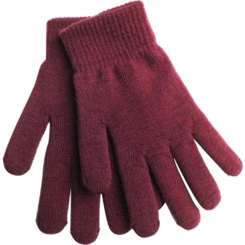 Women Men Winter Knit Thick Full Finger Gloves Solid Color Plush Lining Outdoor Windproof Thermal Mittens Hand Warmer