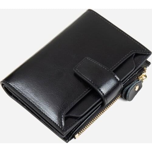 066F Female Wallets Leather Wallet Women Short Anti Theft RFID Credit Card Holder