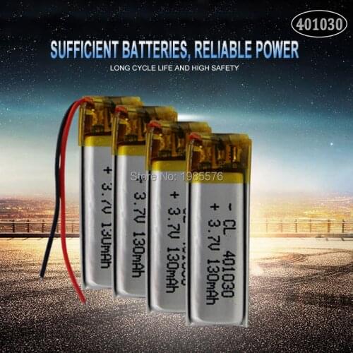 401030 3.7V 130mAh 30*10*4mm lithium ion li ion battery for MP3 MP4 MP5 DVD toy mobile bluetooth earphone lipo Rechargeable cell