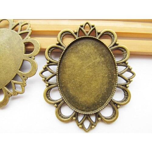 5pcs 2 Colors Oval Base Setting Tray Bezel Pendant Charm/Finding,Flower Border,Fit 30mmx40mm Cabochon/Cameo,DIY Accessory
