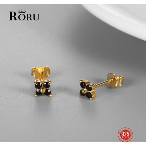 925 Sterling Silver Stud Earrings Black Zircon Fashion Earrings for Women Gift Personality Small Ear Jewelry