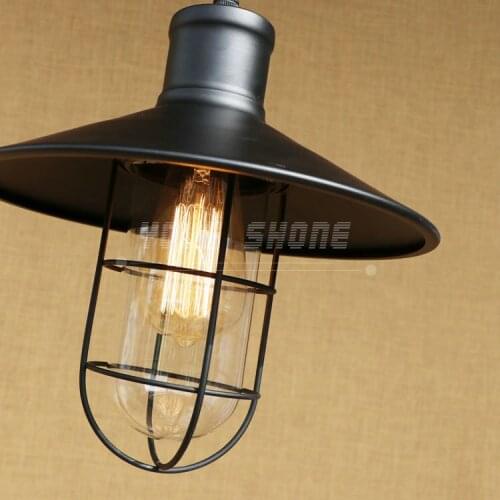 American country style retro industrial warehouse glass lamp wrought iron bar restaurant e27 220v 110v bar pendant light