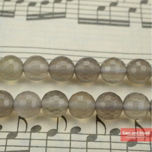 Free Shipping Natural Stone Faceted Gray Agata Round Loose Beads 16" Strand 4 6 8 10 12MM Pick Size For Jewelry Making FGAB01