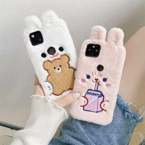 Fur Phone Case for Google Pixel 4A 5G 2 3 3A 4 XL 5 Lovely 3D Dog Cute Hariy Cover for iPhone X Xs Max Xr 11 Pro 12 Mini Coque