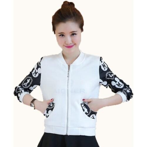 Black white Autumn winter cotton slim Baseball Jacket Zipper casual Coat big Size S-3XL student girl jackets clothes