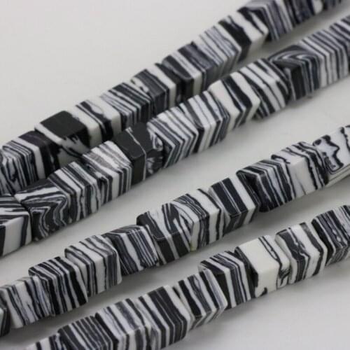 Block shape Black&white zebra malachite 6x6mm Turkey Stone loose beads 15" DIY suitable jewelry making