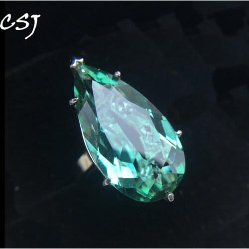 CSJ Elegant green amethyst ring big stone pear13*25mm 16ct sterling 925 silver fine jewelry for women girl party with gift box