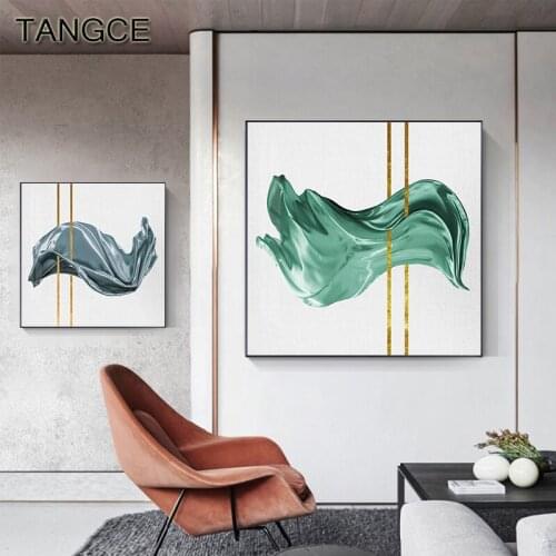 Morandi Green Blue Canvas Painting Abstract Pictures Square Wall Mural Modern Poster Print for Living Room Bedroom Unframed Deco