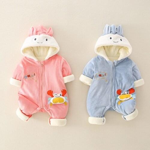 Newborn baby cartoon clothes autumn winter new plus cotton plus velvet ha clothes crawl clothes BOYS GIRLS baby thick jumpsuit