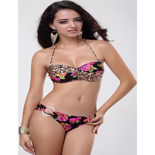 Kophia 2018 Big Sale Sexy Print Color Swimwear Bikini Set Two Piece Paded Bathing Suits Neck and Strapless Women Swimsuit