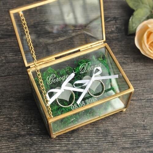 Rustic Wedding Ring Bearer Box Geometric Ring Holder Box, Personalized Wedding Ring Box Glass