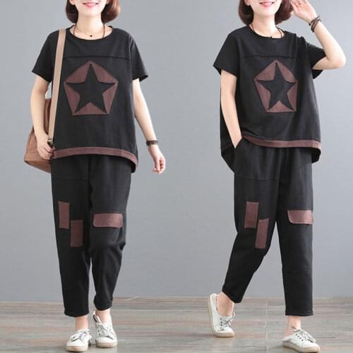 Fashion Middle Aged Lady Sets Summer Women Tracksuit Two Piece Suits Casual Wear Plus Size 5XL Female Suit Pants Set X133