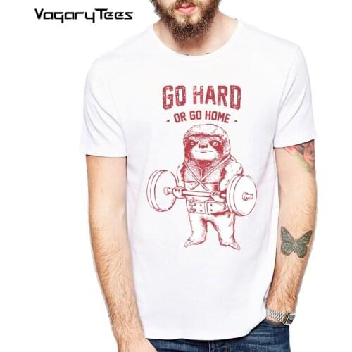 Hot Sale Fashion Sloth/Cat/Frenchie Exercise Hard Design Mnes Creative Printed T-shirt Short Sleeve Male Funny Tops Hipster Tee