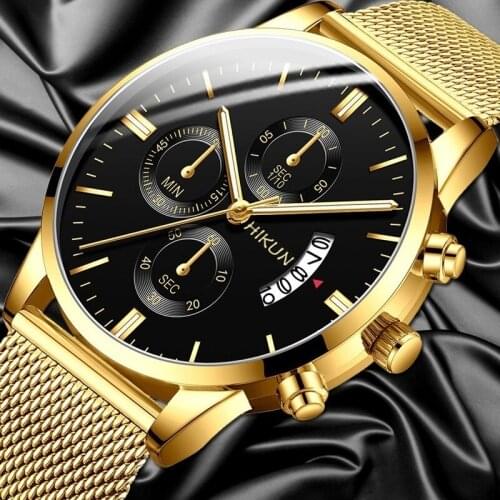 Fashion Mens Watch Stainless Steel Mesh Band Calendar Watches Montre Homme Luxury Casual Business Quartz Watch Gifts for Men