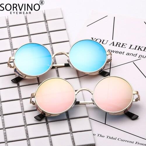 Classic SORVINO Steampunk Sunglasses Women Brand Designer Vintage Round Metal Frame Colorful Glasses Men Retro Reflective Y22