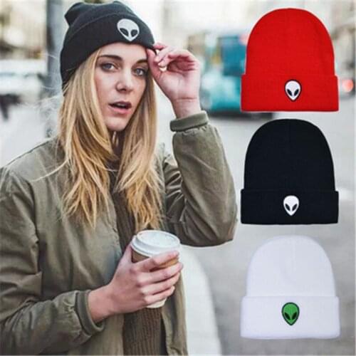 2020 New Fashion Skullies Beanies aliens Pattern Embroidery Solid Color Winter Hat For Women Warm Knitted Cap men Hip Hop Gorros