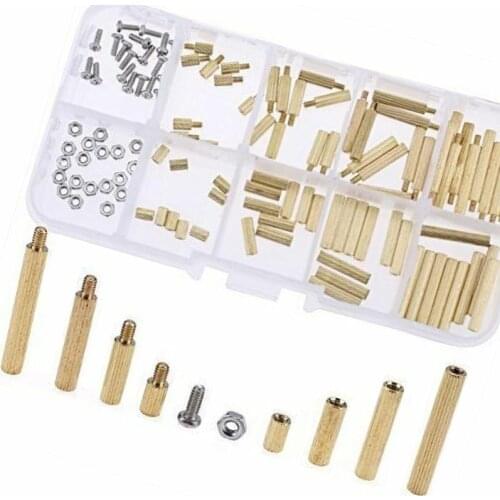 PCB Threaded Brass Male Female Standoff Spacer Board Hex Screws Nut Assortment Box kit set with Plastic Box Hollow 120pcs M2