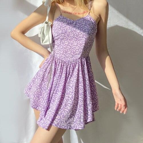 Summer Floral Backless A-line Dress Women Prairie Chic Sexy Sleeveless Beach Vintage Mini Dresses Casual Dress vestido de mujer