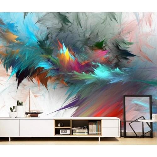 Custom wallpaper Nordic abstract watercolor art colorful feather living room background wall-high-grade waterproof material