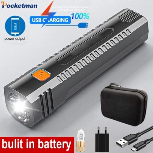 Portable Small Flashlight USB Rechargeable Built in Battery Flashlight Lanterna With Output Power Bank Function Flashlight Torch