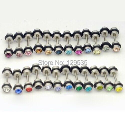 4mm Diameter Black Plastics Circle Austrian crystal titanium steel dumbbell Men Women Screw Back (pierced) stud earrings