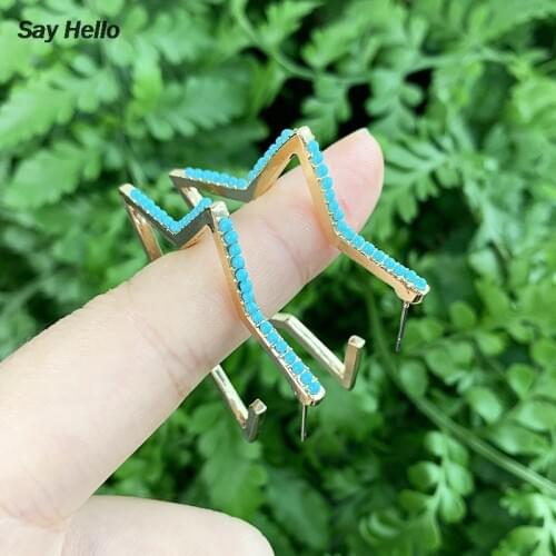 SAY HELLO Trendy Stars Crystals Inlaid Hoop Earrings Skinny Boho Classic Minimal Charming Earrings Ear Studs Femme Brincos K5967