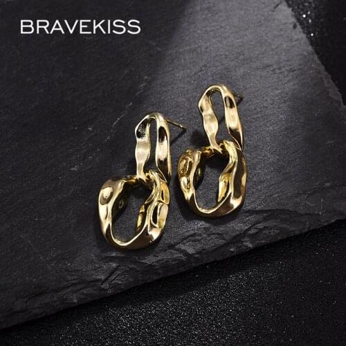 BRAVEKISS 2021 NEW Irregular Oval Earrings Electroplating Gold for Women Fashion Earring Jewelry Dating Party Gift UE0741