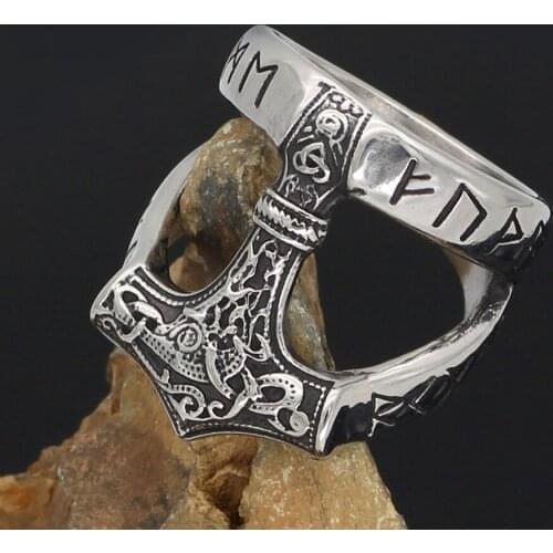 Nordic Viking 316L stainless steel thor hammer Mjolnir Scandinavian rune ring