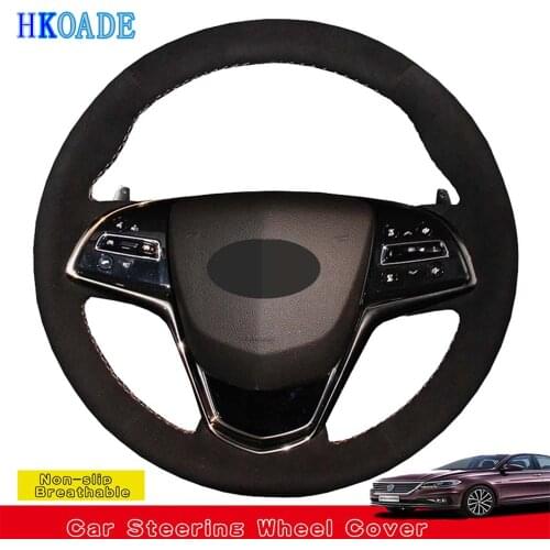 DIY Hand-stitched Black Comfortable Suede Leather Car Accessories Steering Wheel Covers For Cadillac CTS 2014-2016 ATS 2013-2015