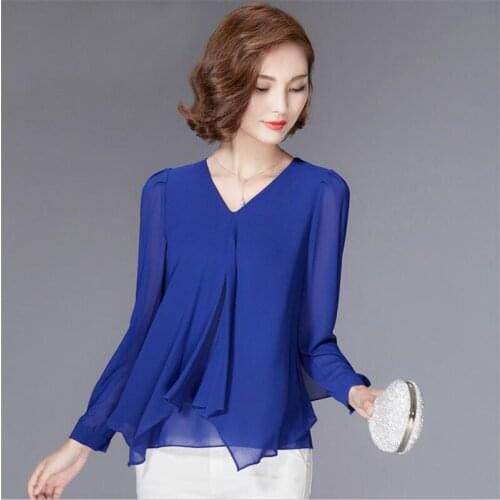 2020 New Summer Spring Women Tops Office Lady Chiffon Blouses Full Sleeve V-Neck Women Career Shirt Plus Size Tops M-7XL