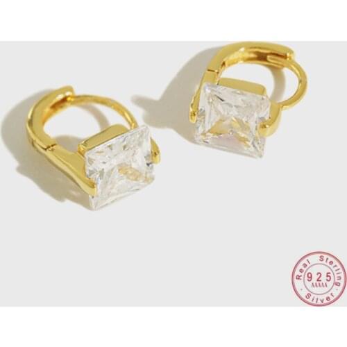 925 Sterling Silver Korean Version Simple Geometric Square Crystal Earrings Women Classic Vintage Wedding Jewelry Gift