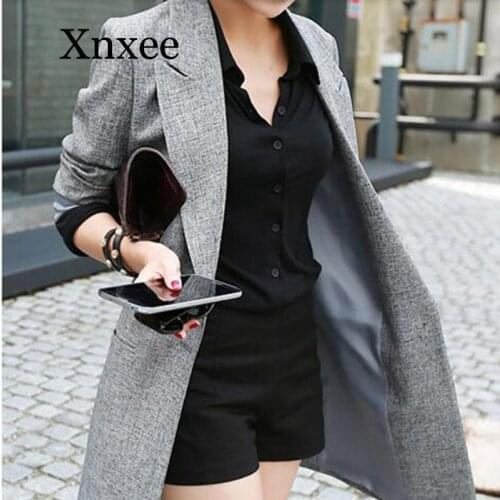 2020 Hot Selling Spring Women Casual Long Thin Blazers Coats Notched Collar Full Sleeve Single Button Fashion Cardigans gray