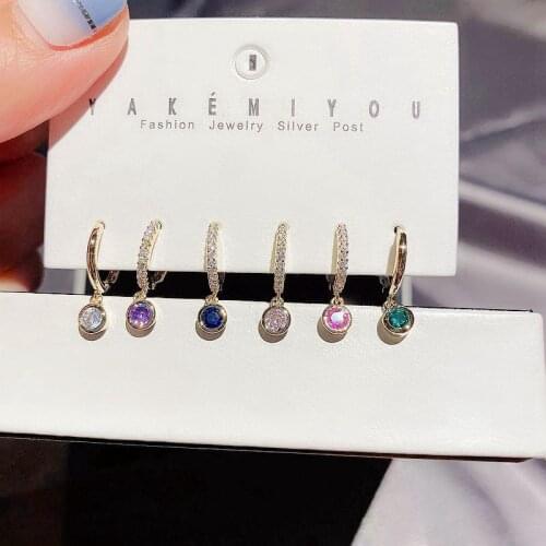 SIPENGJEL Rainbow Colorful Zircon Crystal Hoop Earrings Sets Cute 6 -piece Pendant Earrings For Women Piercing Jewelry Gift 2021
