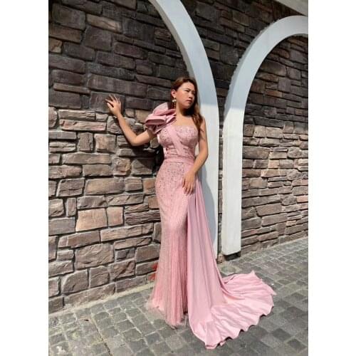 Pink Beaded Bling Gowns Fashion Ladies Eveningdress Luxury Dress1445D 2021 Spaghetti Strap Sexy For Women Party